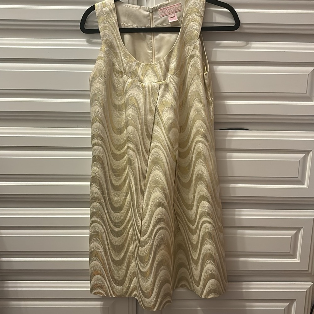 Metallic and ivory shift dress, 4